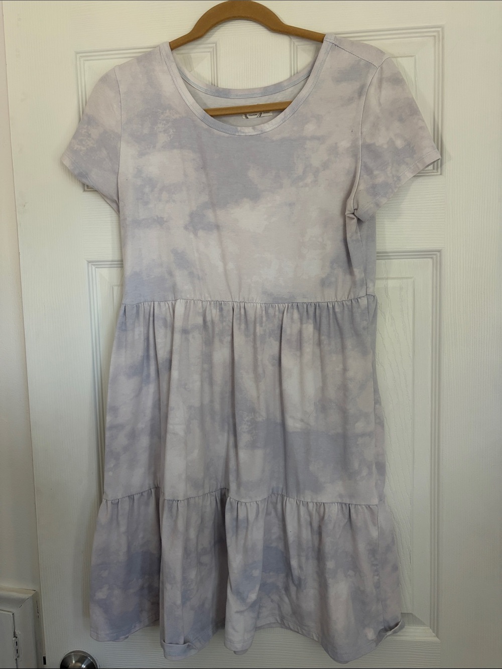 Maurices Lavender Tie-Dye Short Sleeve Tiered Dress